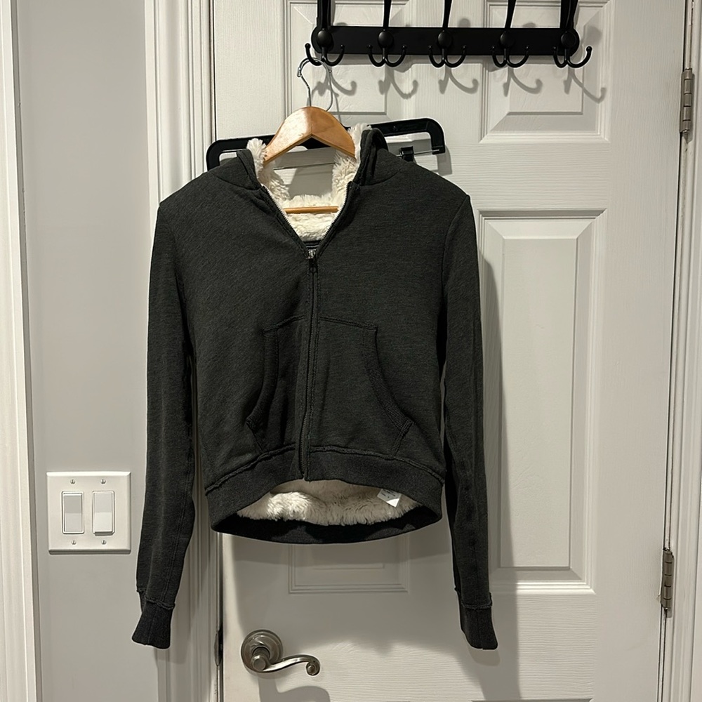 Abercrombie & Fitch Grey (Gray) Fuzzy Zip Up Hoddie